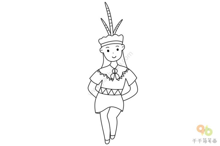 高山族女性简笔画（纳西族少女简笔画）(1)
