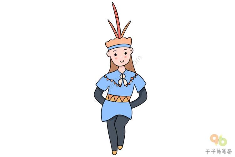 高山族女性简笔画（纳西族少女简笔画）(2)